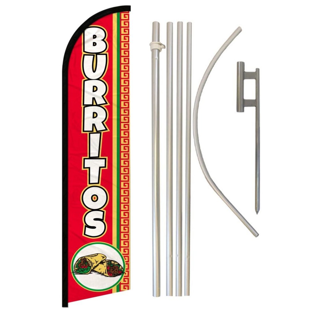 Burritos (Red) Windless Banner Flag & Pole Kit - Flags Importer