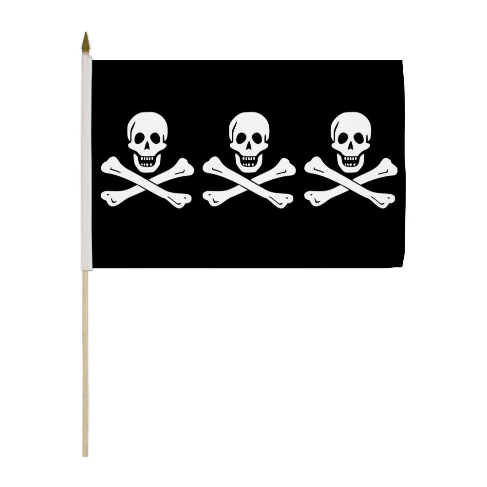 C Condent 3 Skulls Pirate 12x18in Stick Flag - Flags Importer