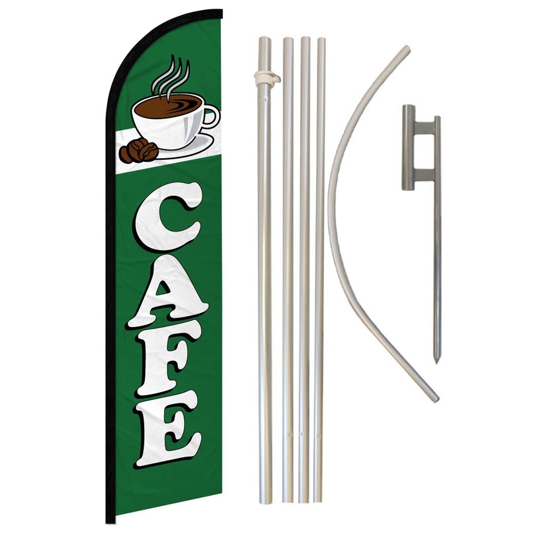 Cafe (Green) Windless Banner Flag & Pole Kit - Flags Importer