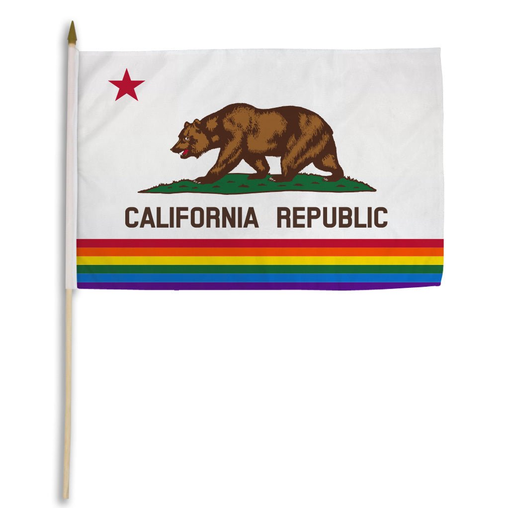 California (Rainbow) 12x18in Stick Flag - Flags Importer