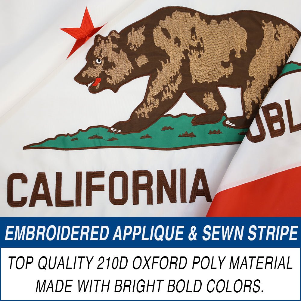 California Single - sided Embroidered Flag 3x5ft - Flags Importer