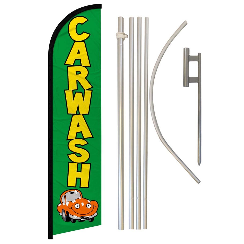 Car Wash (Green) Windless Banner Flag & Pole Kit - Flags Importer