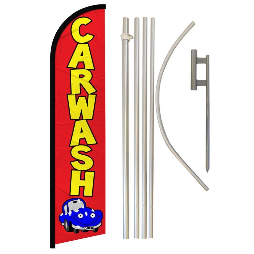 Car Wash (Red) Windless Banner Flag & Pole Kit - Flags Importer