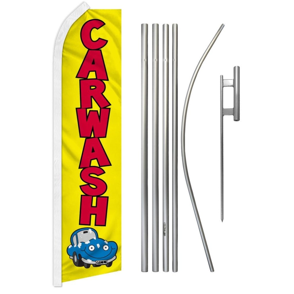 Car Wash (Yellow) Super Flag & Pole Kit - Flags Importer