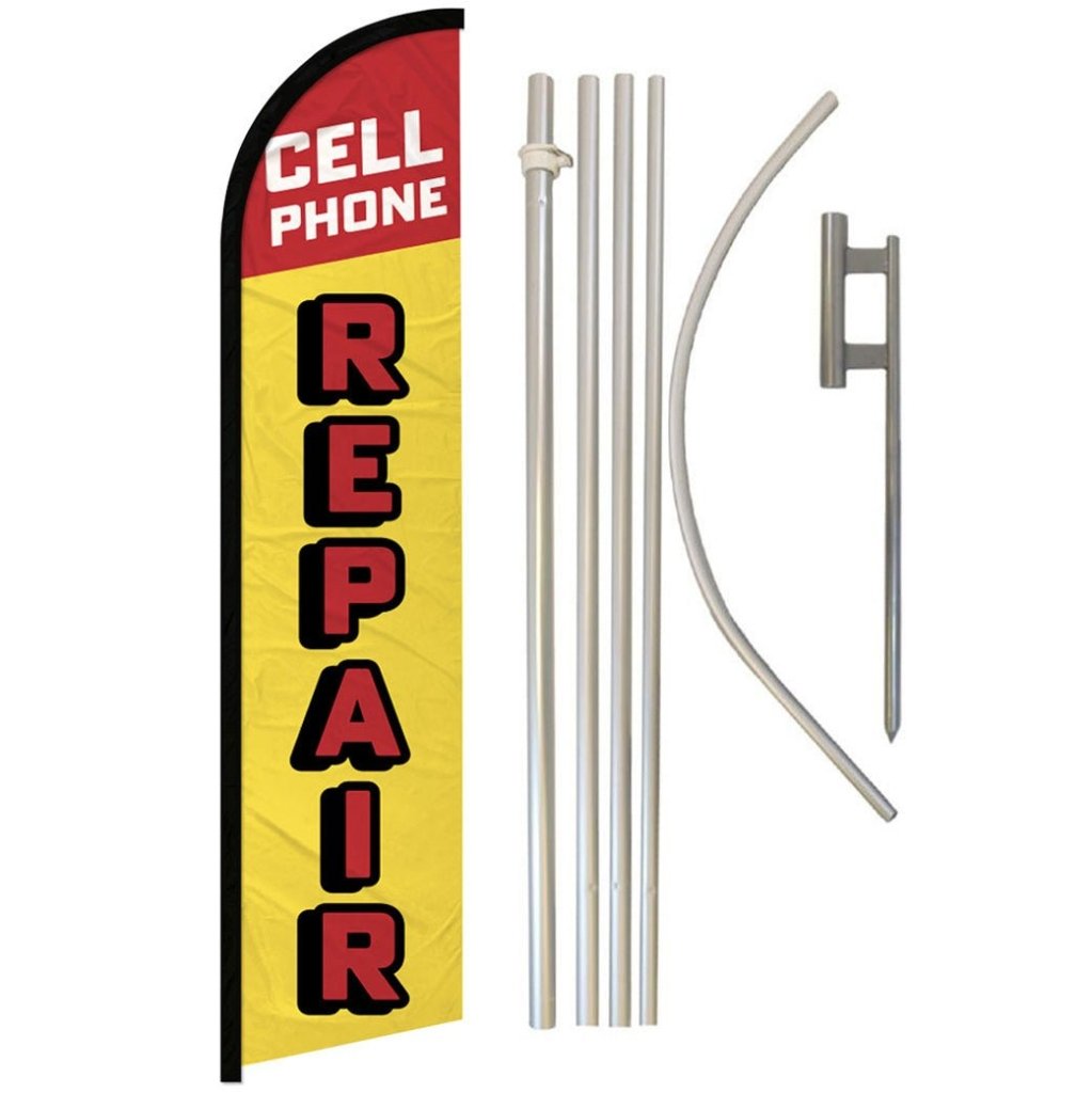 Cell Phone Repair (Letters) Windless Banner Flag & Pole Kit - Flags Importer