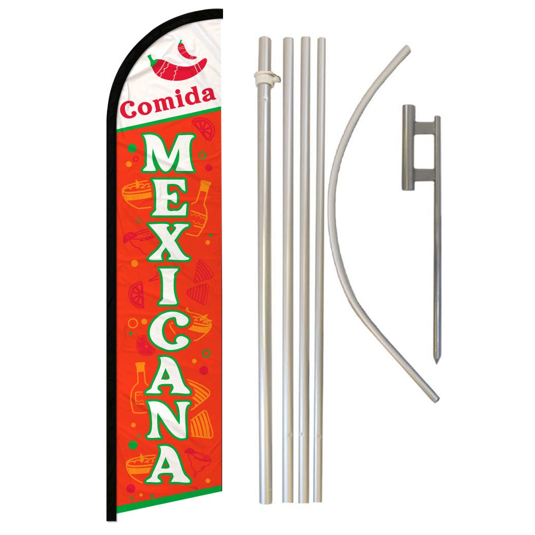 Comida Mexicana Windless Banner Flag & Pole Kit - Flags Importer