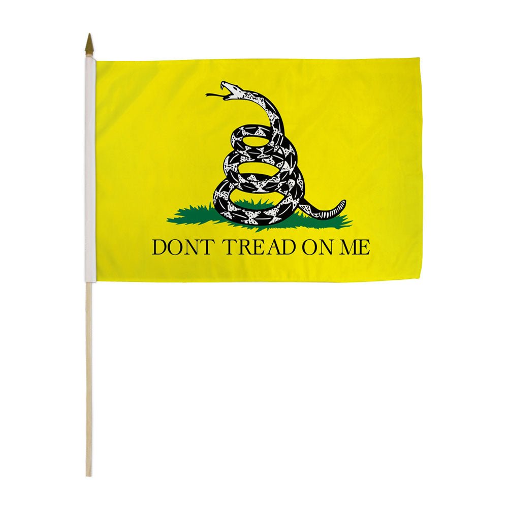 Don't Tread On Me Gadsden (Yellow) 12x18in Stick Flag - Flags Importer