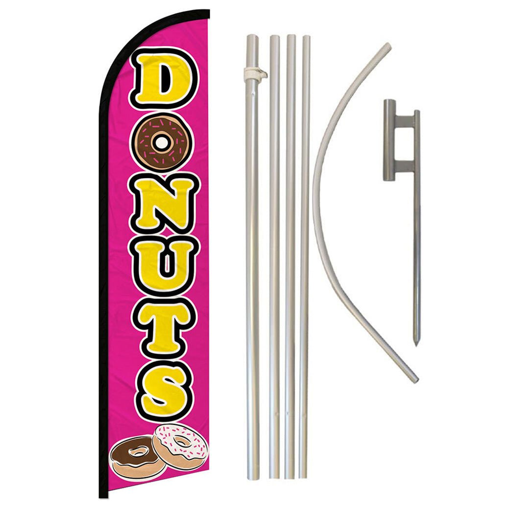 Donuts (Pink) Windless Banner Flag & Pole Kit - Flags Importer