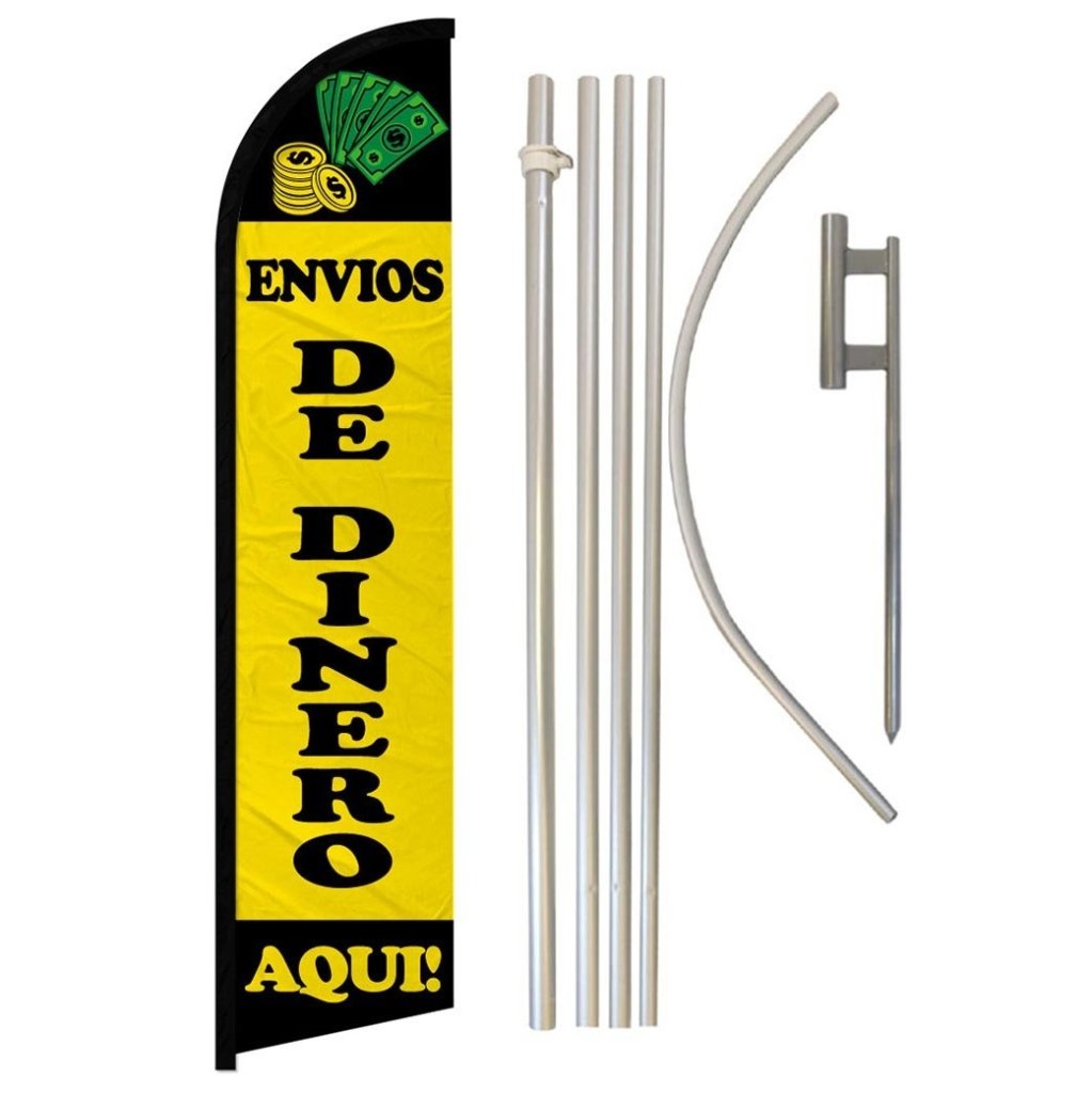 Envios De Dinero Aqui Windless Banner Flag & Pole Kit - Flags Importer