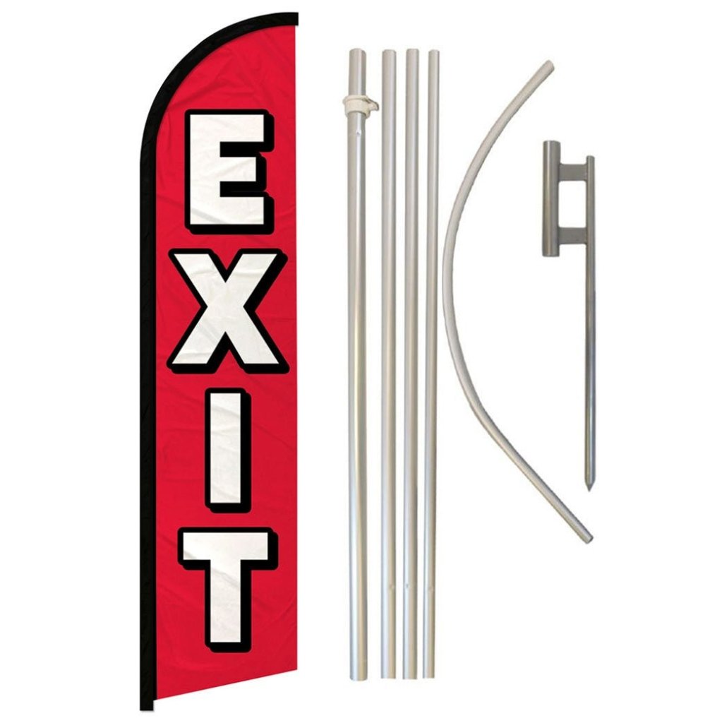 Exit (Red) Windless Banner Flag & Pole Kit - Flags Importer