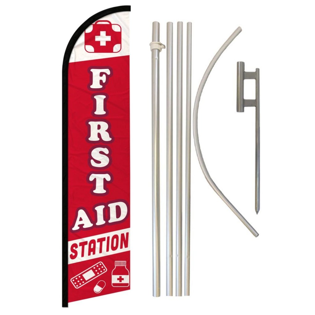 First Aid Station Windless Banner Flag & Pole Kit - Flags Importer