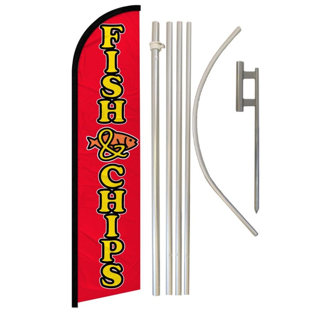 Fish & Chips Windless Banner Flag & Pole Kit - Flags Importer