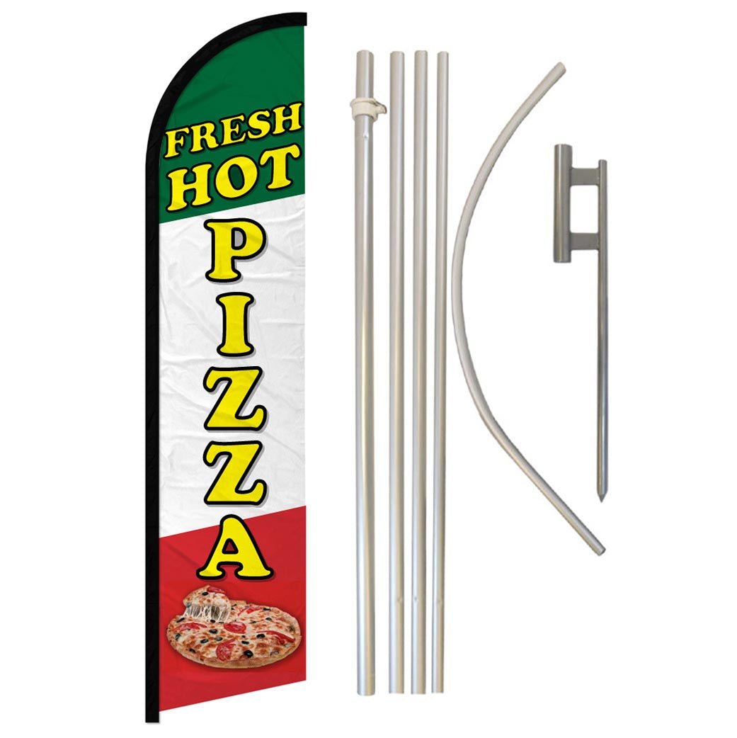 Fresh Hot Pizza Windless Banner Flag & Pole Kit - Flags Importer