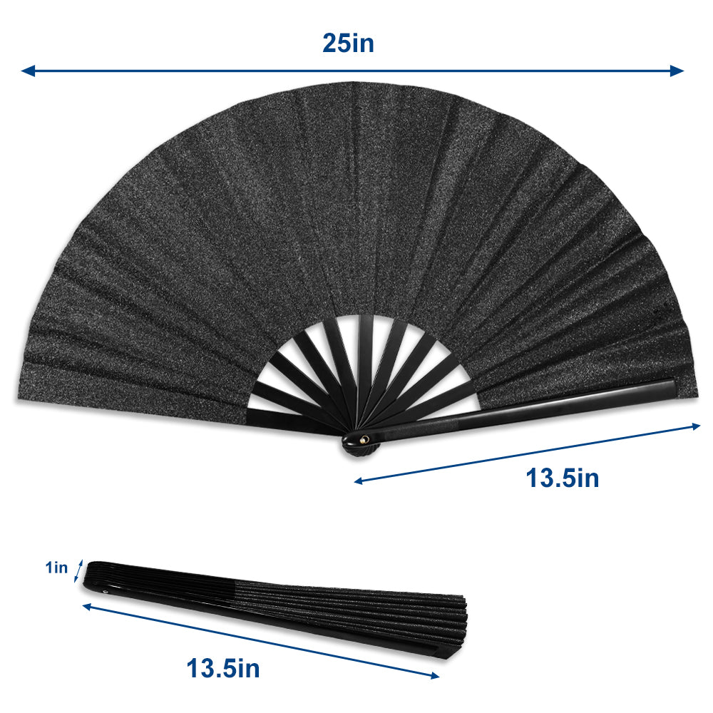 Glitter Black X - Large Hand Fan - Flags Importer