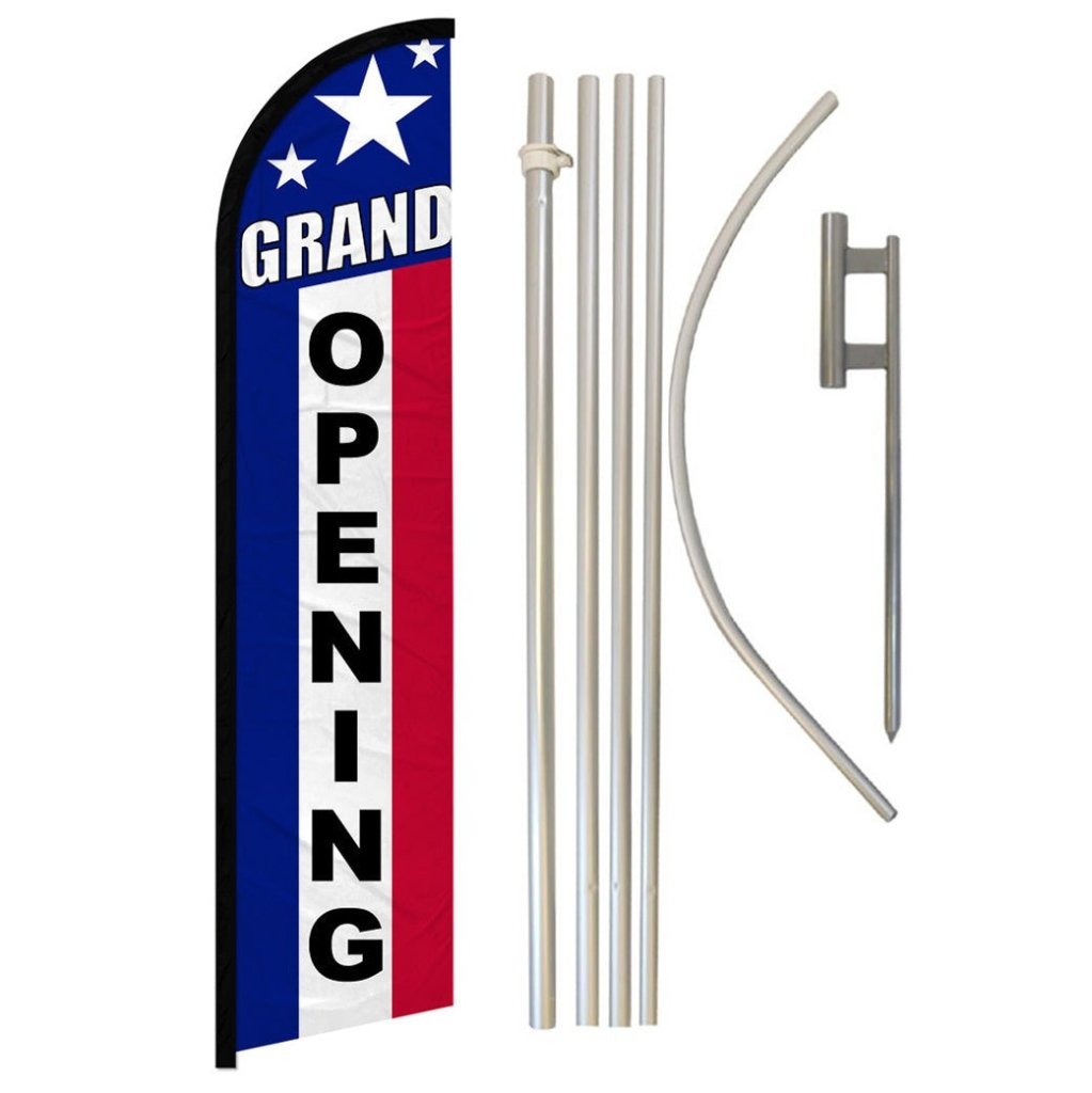 Grand Opening (RWB) Windless Banner Flag & Pole Kit - Flags Importer