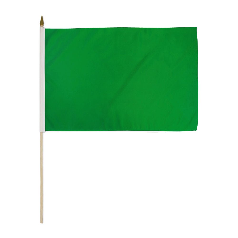 Green Solid Color 12x18in Stick Flag - Flags Importer