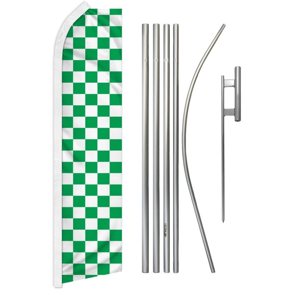 Green & White Checkered Super Flag & Pole Kit - Flags Importer