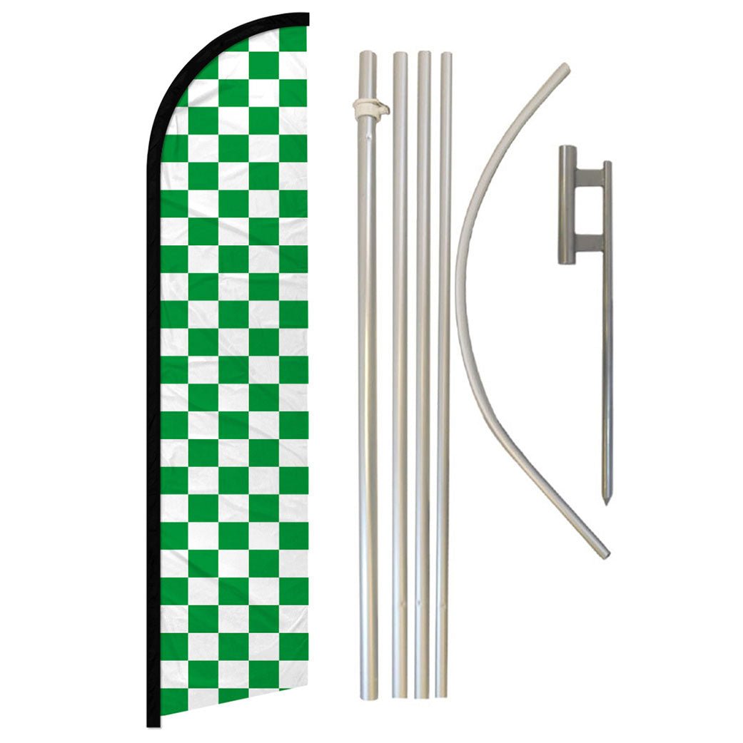 Green & White Checkered Windless Banner Flag & Pole Kit - Flags Importer