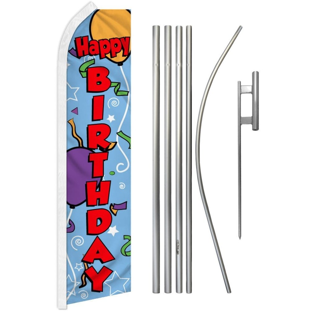 Happy Birthday Super Flag & Pole Kit - Flags Importer