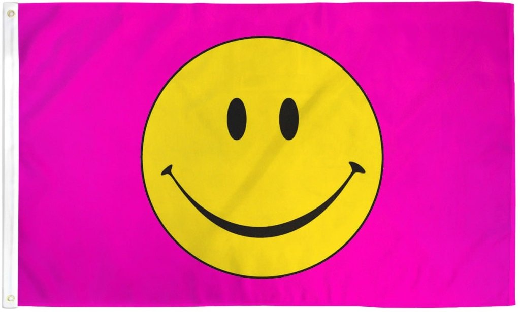 Happy Face (Pink) Flag 3x5ft Poly - Flags Importer