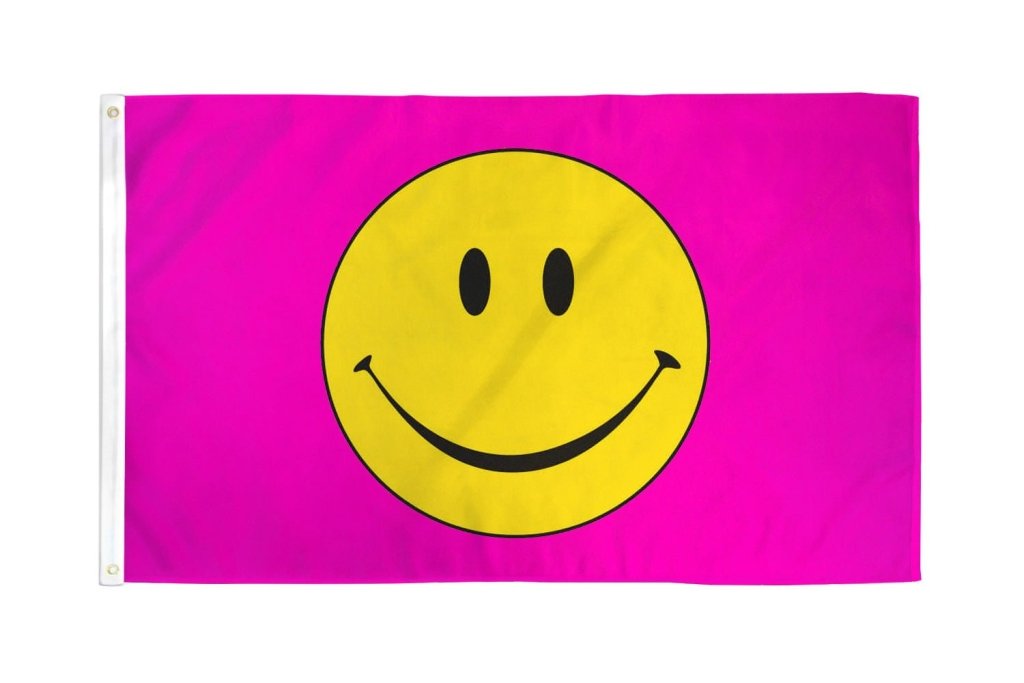 Happy Face (Pink) Flag 3x5ft Poly - Flags Importer