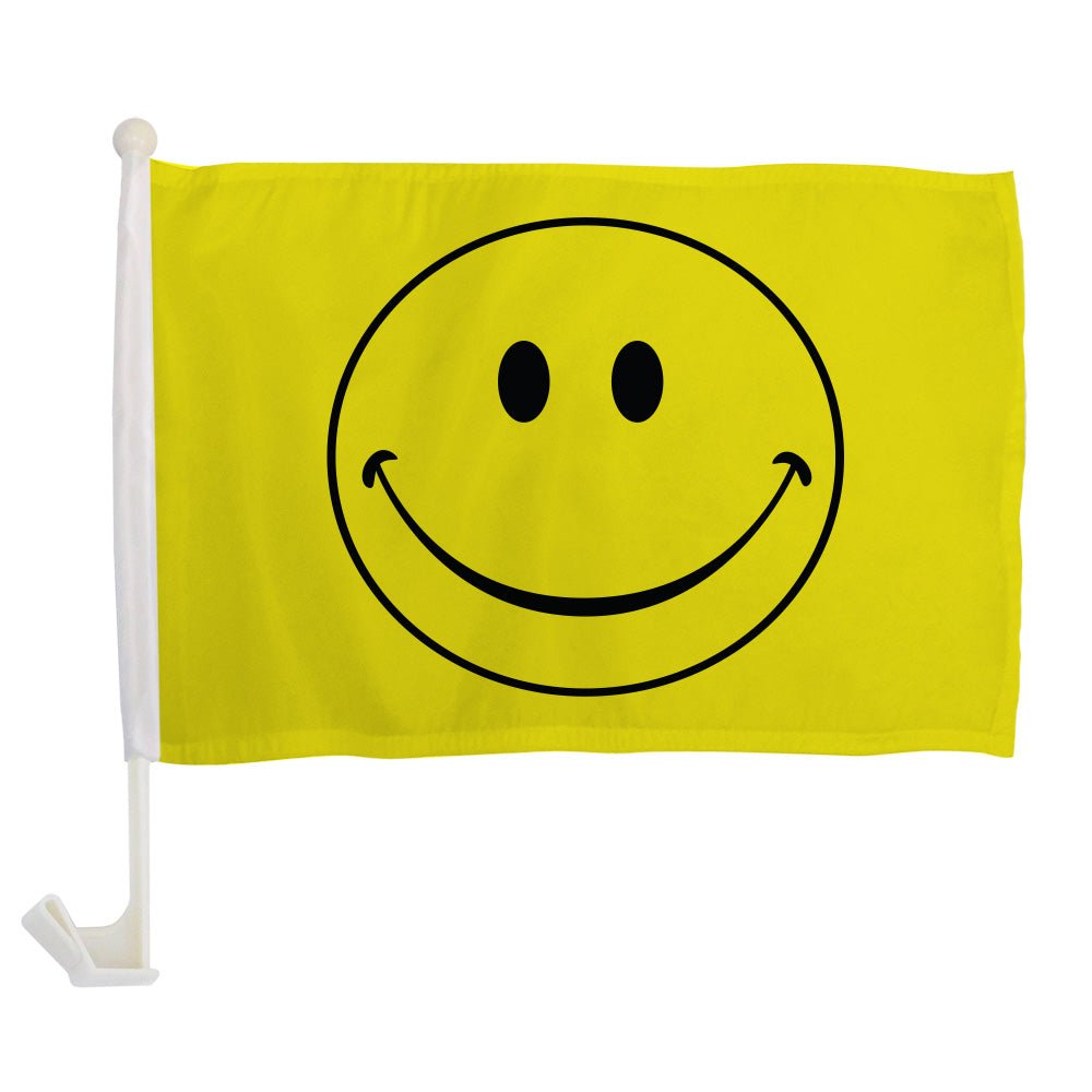 Happy Face (Yellow) Single - Sided Car Flag - Flags Importer