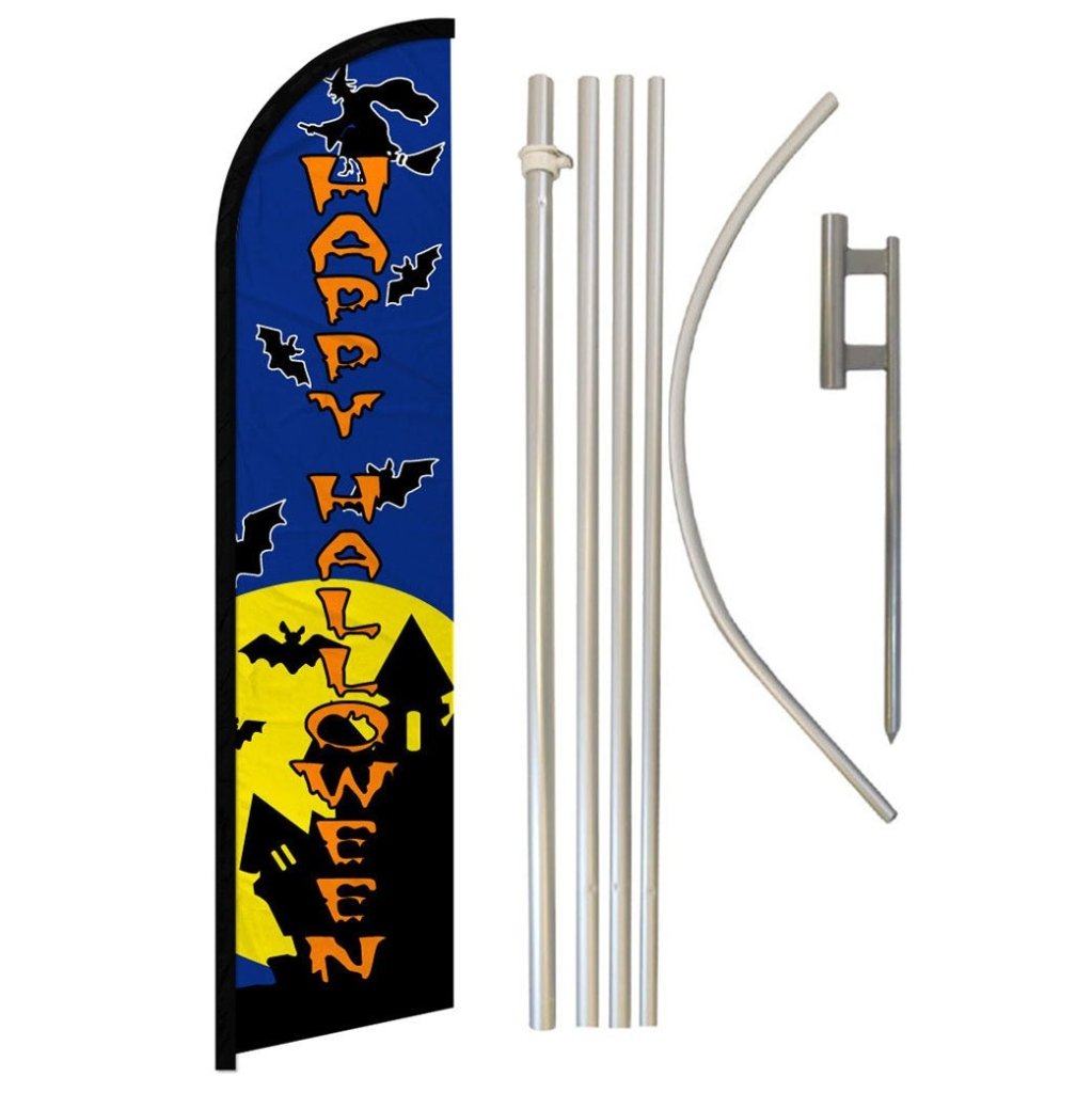 Happy Halloween (Blue) Windless Banner Flag & Pole Kit - Flags Importer