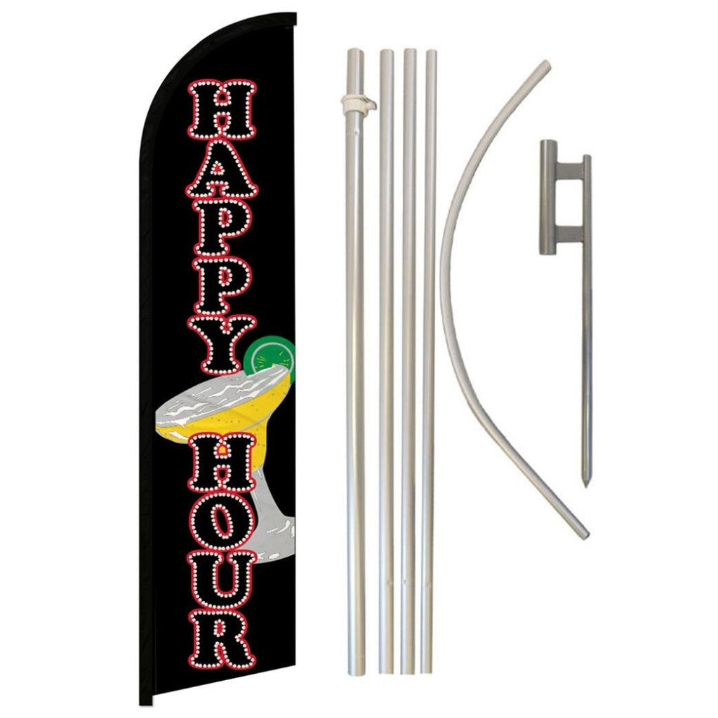 Happy Hour Windless Banner Flag & Pole Kit - Flags Importer