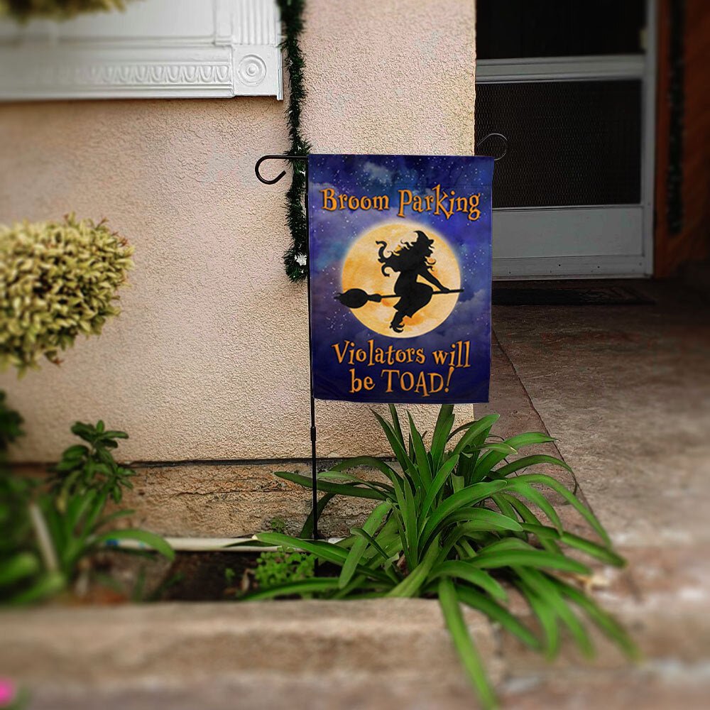 H&G Studios Broom Parking (Halloween) 12x18in Garden Flag - Flags Importer