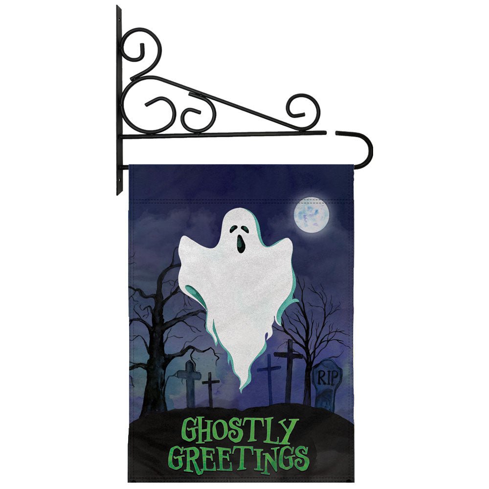 H&G Studios Ghostly Greetings (Halloween) 12x18in Garden Flag - Flags Importer