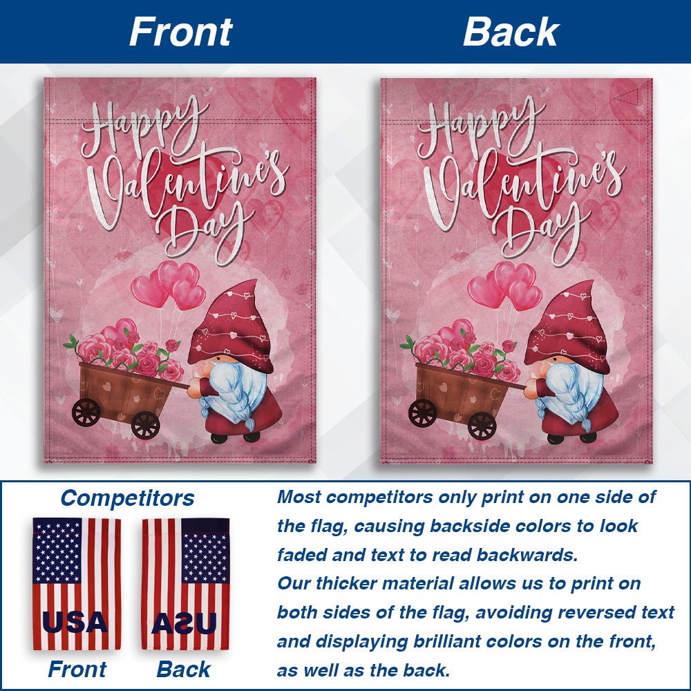 H&G Studios Happy Valentine's Day (Gnome) 12x18in Garden Flag - Flags Importer