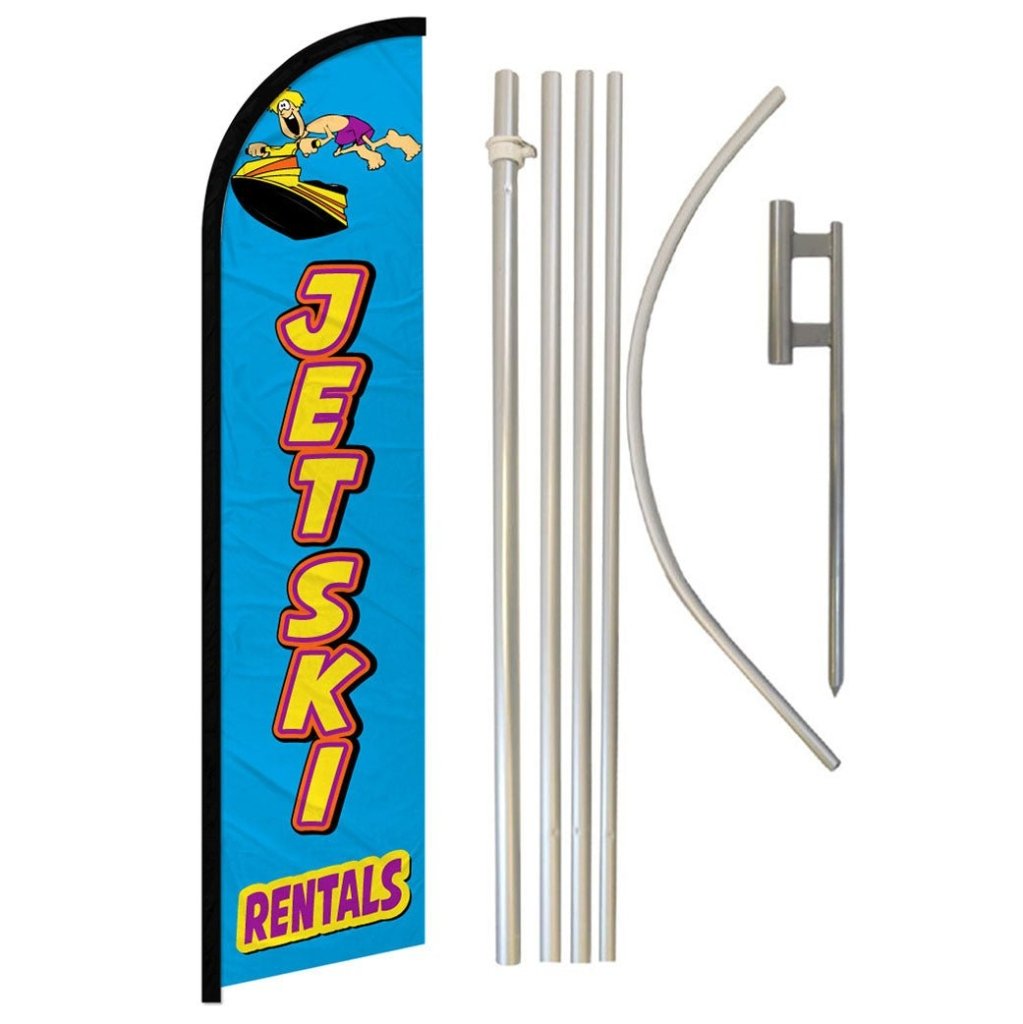 Jetski Rentals Windless Banner Flag & Pole Kit - Flags Importer