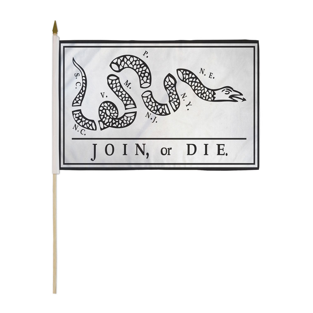 Join or Die 12x18in Stick Flag - Flags Importer