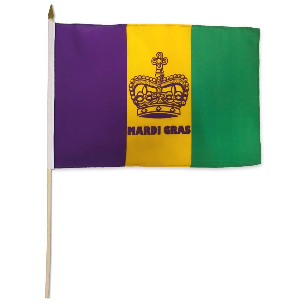 Mardi Gras (Crown) 12x18in Stick Flag - Flags Importer