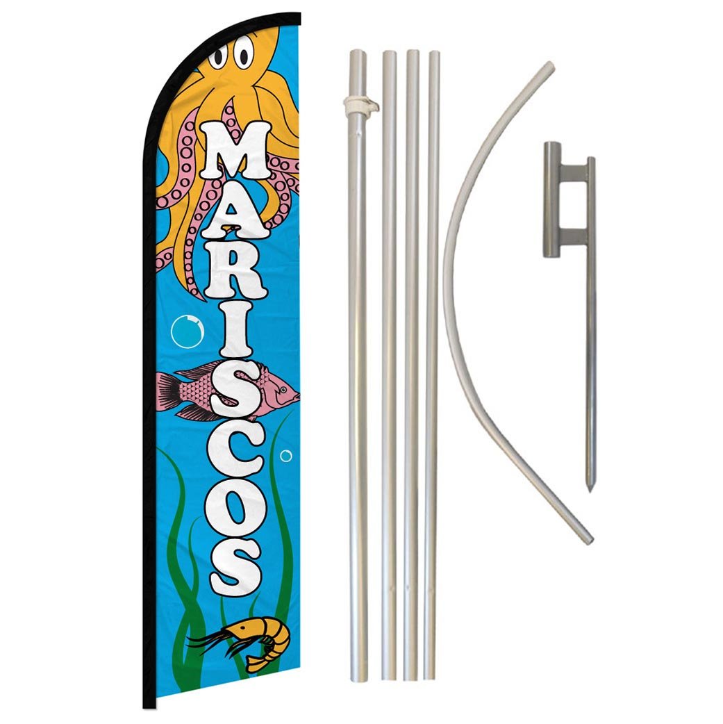 Mariscos Windless Banner Flag & Pole Kit - Flags Importer