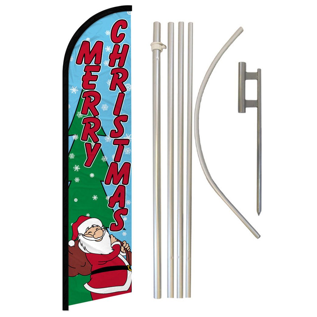 Merry Christmas (Snow) Windless Banner Flag & Pole Kit - Flags Importer