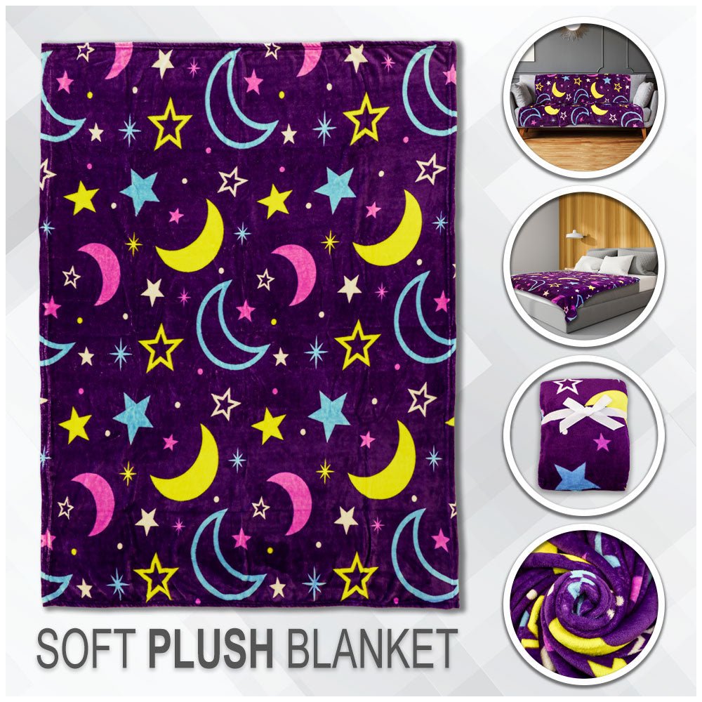 Moon & Stars (Purple) Soft Plush 50x60in Blanket - Flags Importer