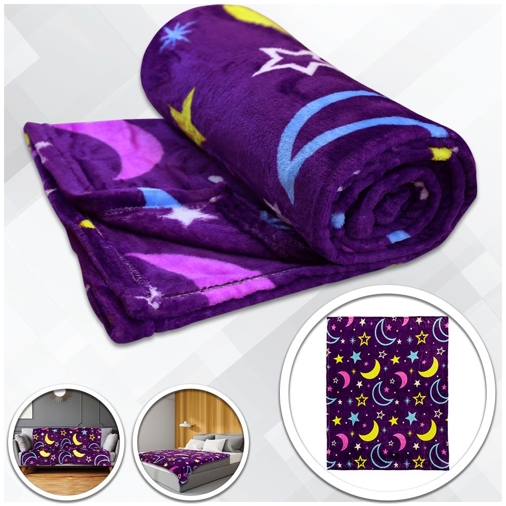 Moon & Stars (Purple) Soft Plush 50x60in Blanket - Flags Importer