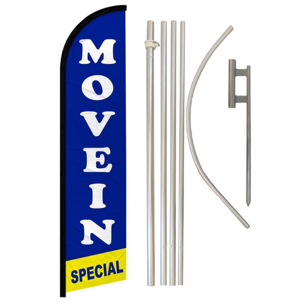 Move In Special (Blue) Windless Banner Flag & Pole Kit - Flags Importer