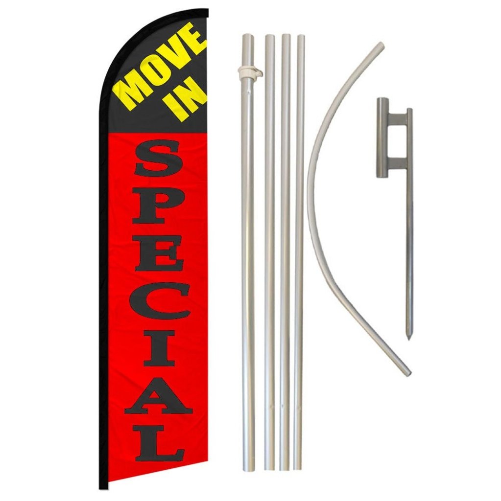 Move In Special (Red) Windless Banner Flag & Pole Kit - Flags Importer