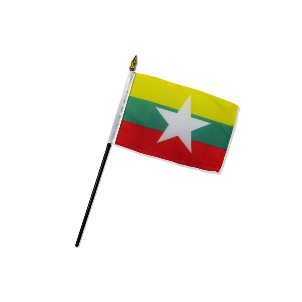 Myanmar (Burma) 4x6in Stick Flag - Flags Importer