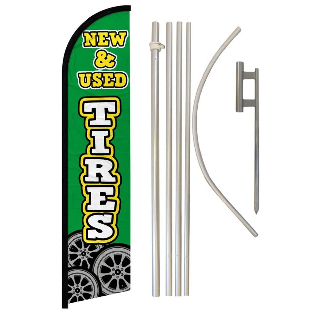 New & Used Tires Windless Banner Flag & Pole Kit - Flags Importer