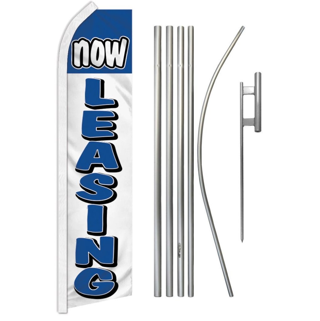 Now Leasing (Blue & White) Super Flag & Pole Kit - Flags Importer