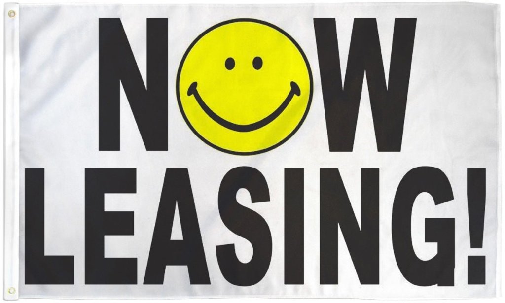 Now Leasing (Happy Face) Flag 3x5ft Poly - Flags Importer