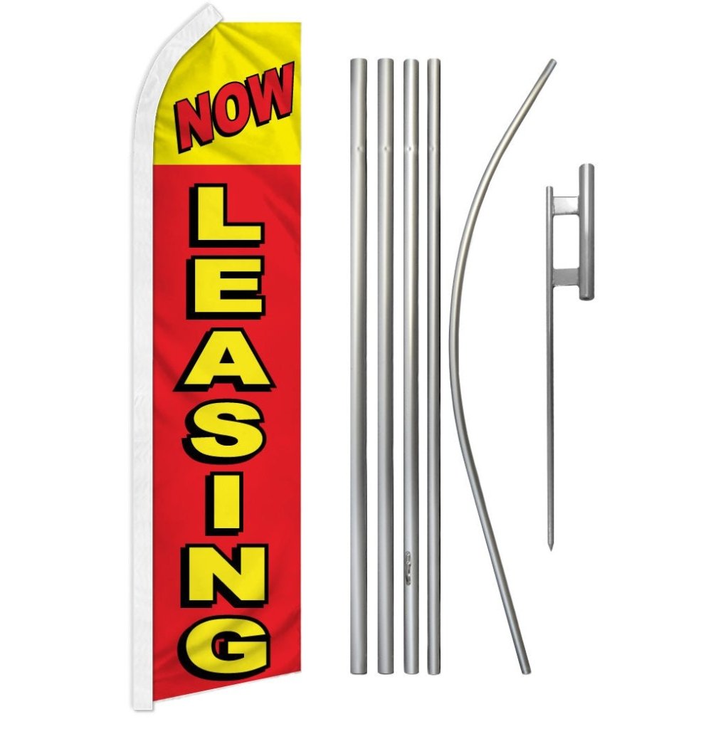 Now Leasing (Red & Yellow) Super Flag & Pole Kit - Flags Importer