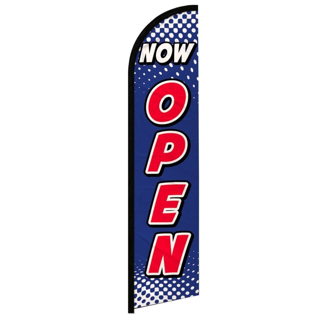 Now Open (Blue & White) Windless Banner Flag - Flags Importer