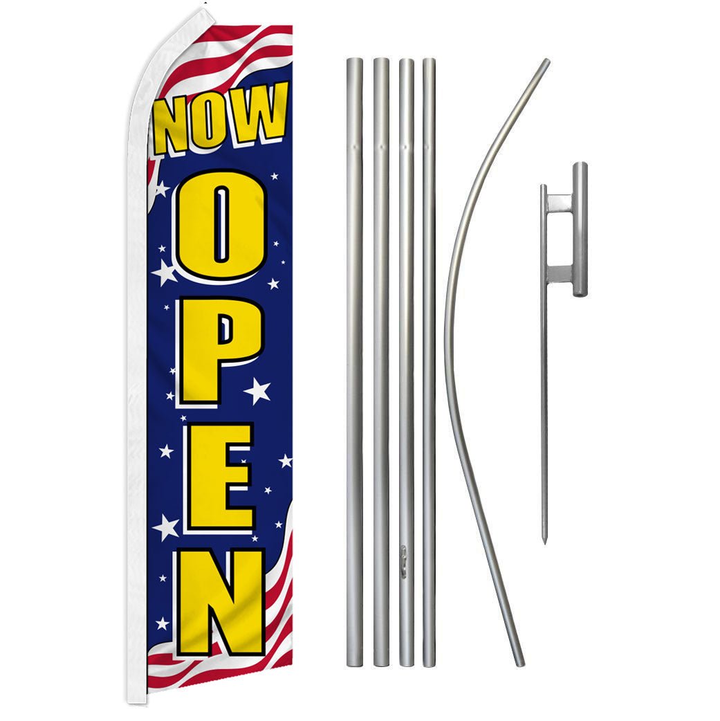 Now Open (Patriotic) Super Flag & Pole Kit - Flags Importer