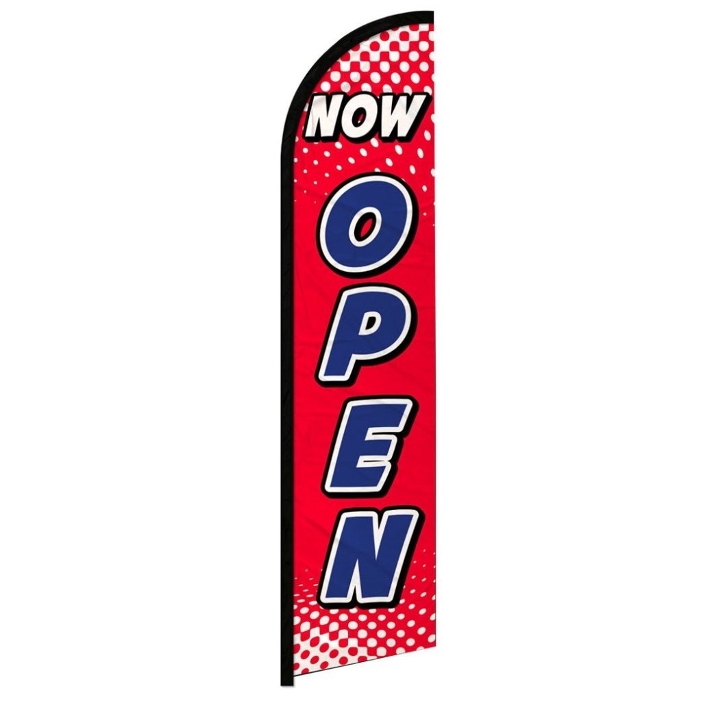 Now Open (Red & White) Windless Banner Flag - Flags Importer