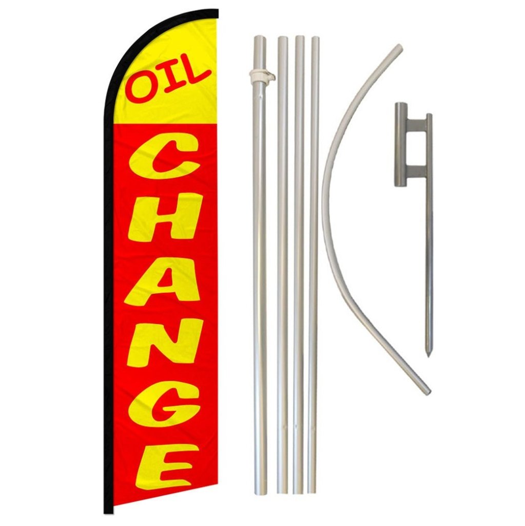 Oil Change (Red & Yellow) Windless Banner Flag & Pole Kit - Flags Importer