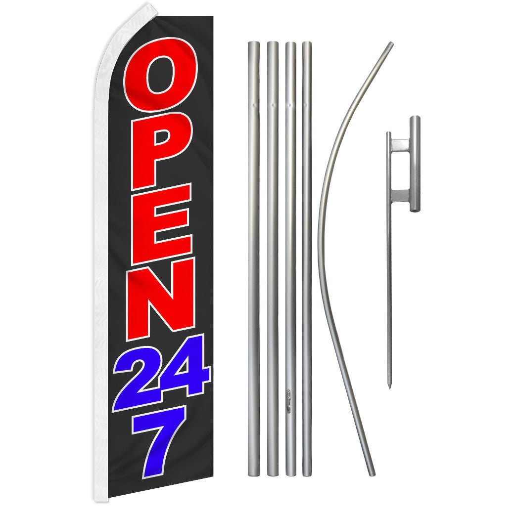 Open 24/7 Super Flag & Pole Kit - Flags Importer